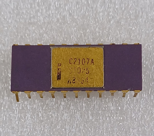 Intel C2107A 4096-bit (4096 x 1) Dynamic RAM in a Purple Ceramic DIP with Gold Top and Legs - Stepping Spec S1025 - Rare