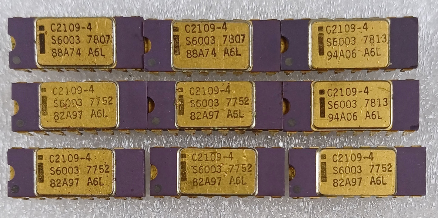 Intel C2109-4, 8192-bit (8192 x 1) Dynamic RAM, in a Purple Ceramic DIP with Gold Top and Legs - Stepping Spec S6003 - Lot of 9 New Old Stock - Rare