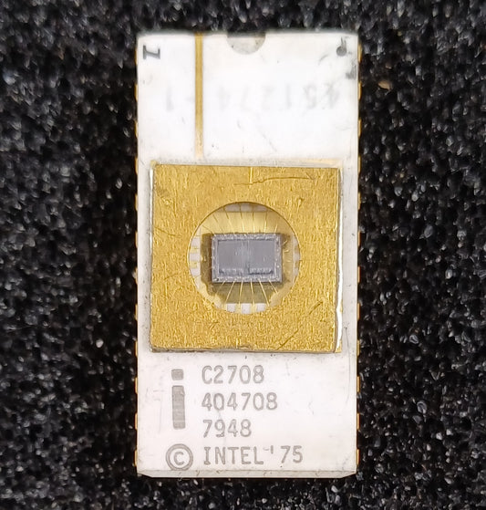 Intel C2708 8192-bit (1024 x 8) EPROM in White Ceramic package, gold cap ground strap and gold pins - Rare