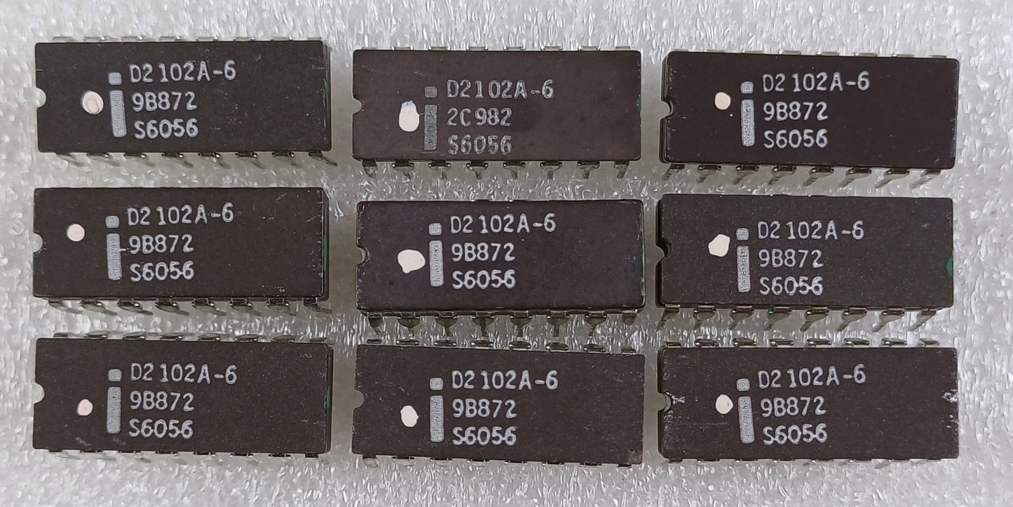 Intel D2102A-6 1024-bit (1024 x 1) NMOS Static RAM w/Separate I/O in Gray Ceramic - Lot of 9 New old Stock -Very Rare