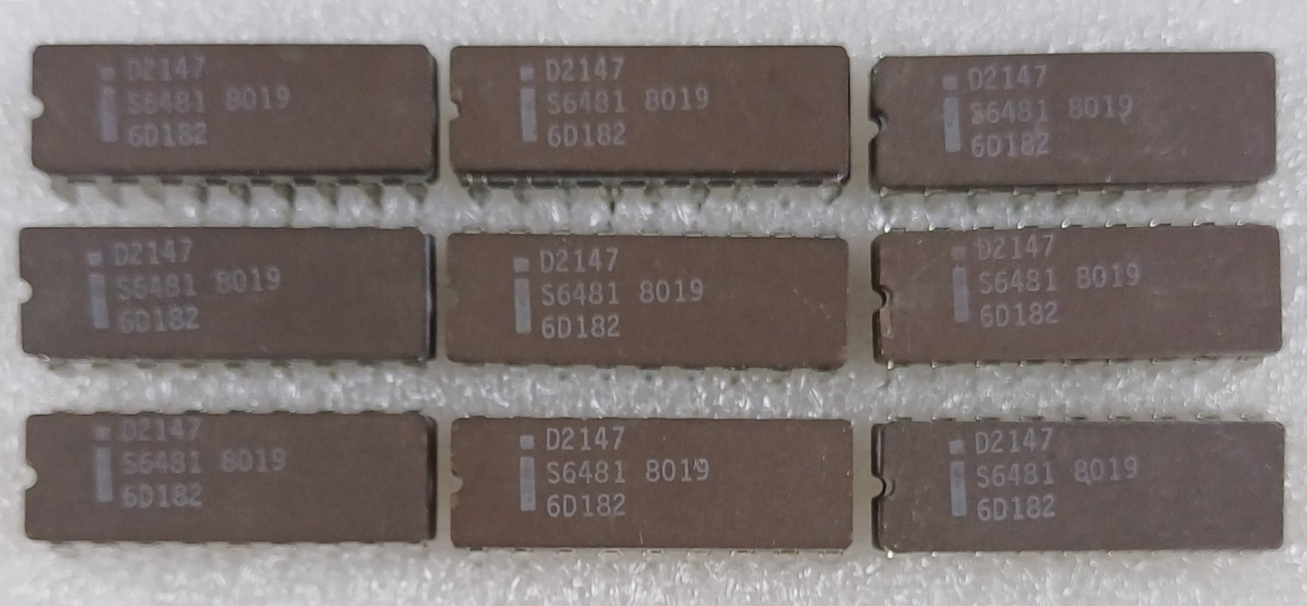 Intel D2147, 4096-bit (4096 x 1) Static RAM Chips, W/Separate I/O in Gray Ceramic - Lot of 9 New old Stock - Rare