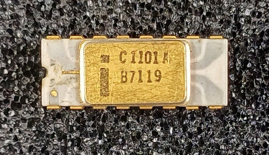 Intel C1101A 256-bit Static Random Access Memory in White Ceramic with Gray Traces - The first MOS Memory Chip.