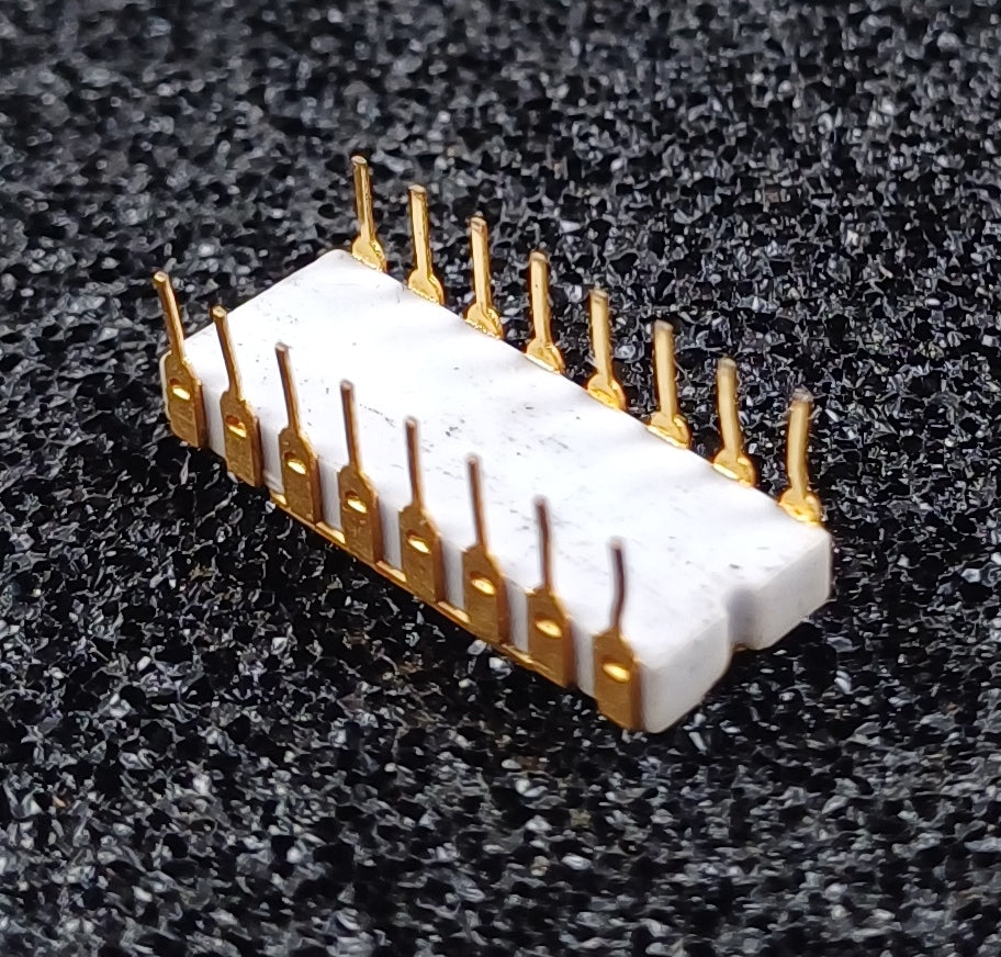 Intel C1101A 256-bit Static Random Access Memory in White Ceramic with Gray Traces - The first MOS Memory Chip.
