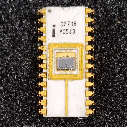 Intel C2708 8192-bit (1024 x 8) EPROM in White Ceramic package with ground strap and gold pins - Early Version - No Copyright - Very Rare